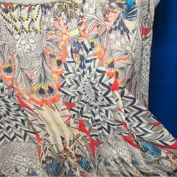 DOE & RAE Flowy Boho Feather Print Top with Rope and lace detailing EUC … - Picture 4 of 10